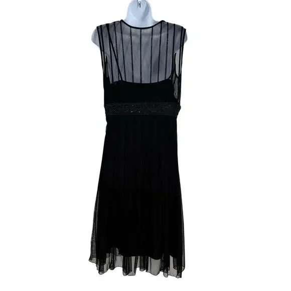 MixIt Y2K Black Mesh Midi Dress 10 Beaded Whimsigoth Event Goth Vamp Witchy - Picture 7 of 9